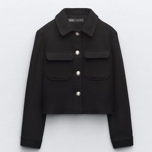 Zara Black cropped wool blend jacket